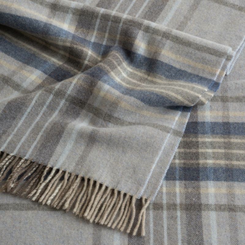  イタリア製ウール100％ 杢チェックケープ＜ブルー＞