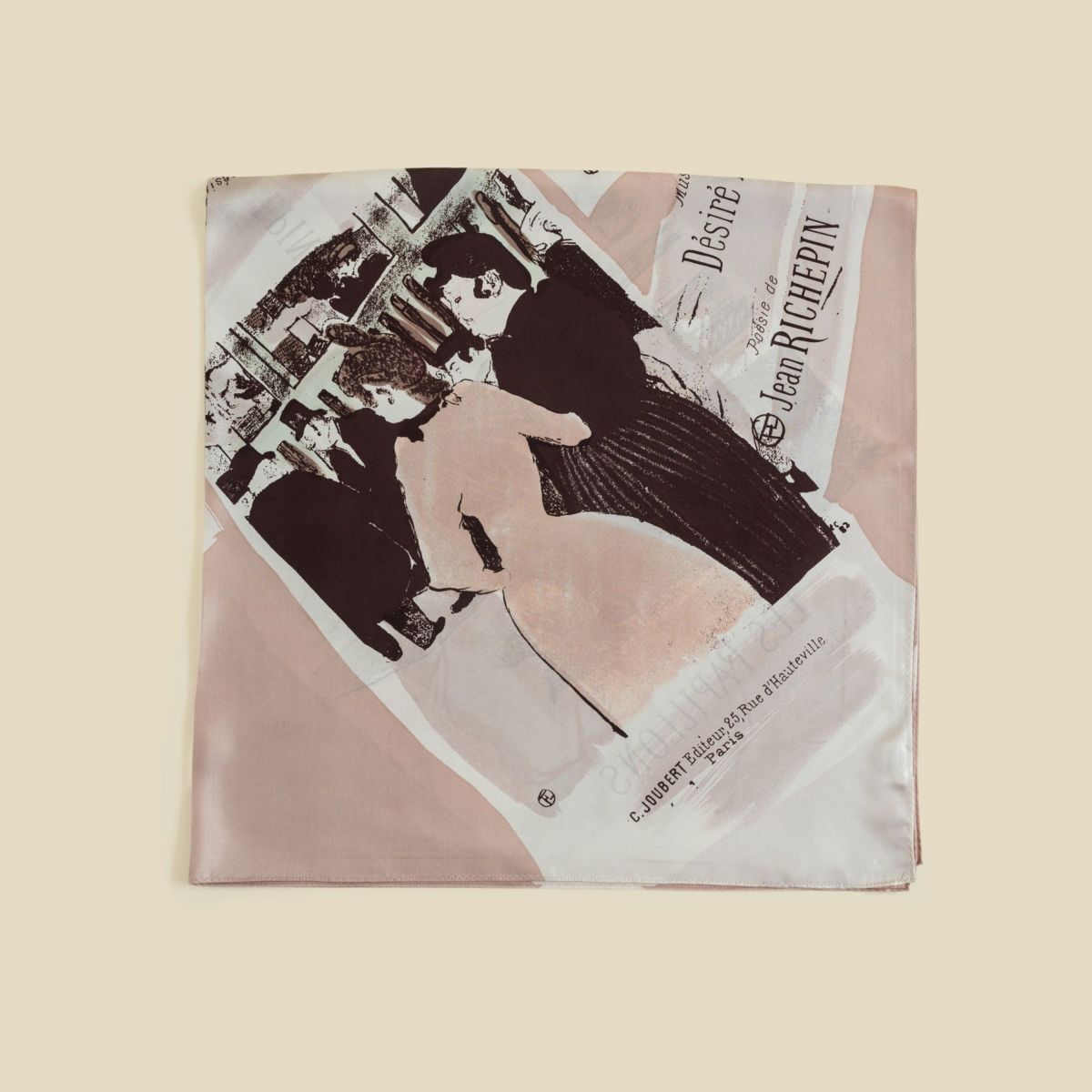 ロートレックペイントスカーフ＜サンドベージュ＞　シルク100%　日本製