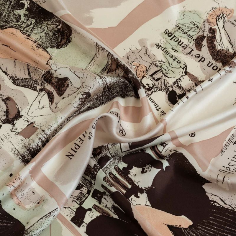 ロートレックペイントスカーフ＜サンドベージュ＞　シルク100%　日本製