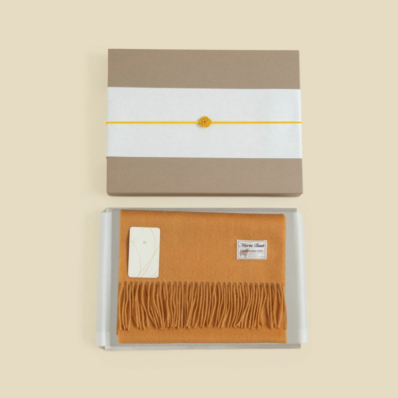 【長寿祝いギフトセット】カシミヤ100%無地マフラー＜キャメル＞