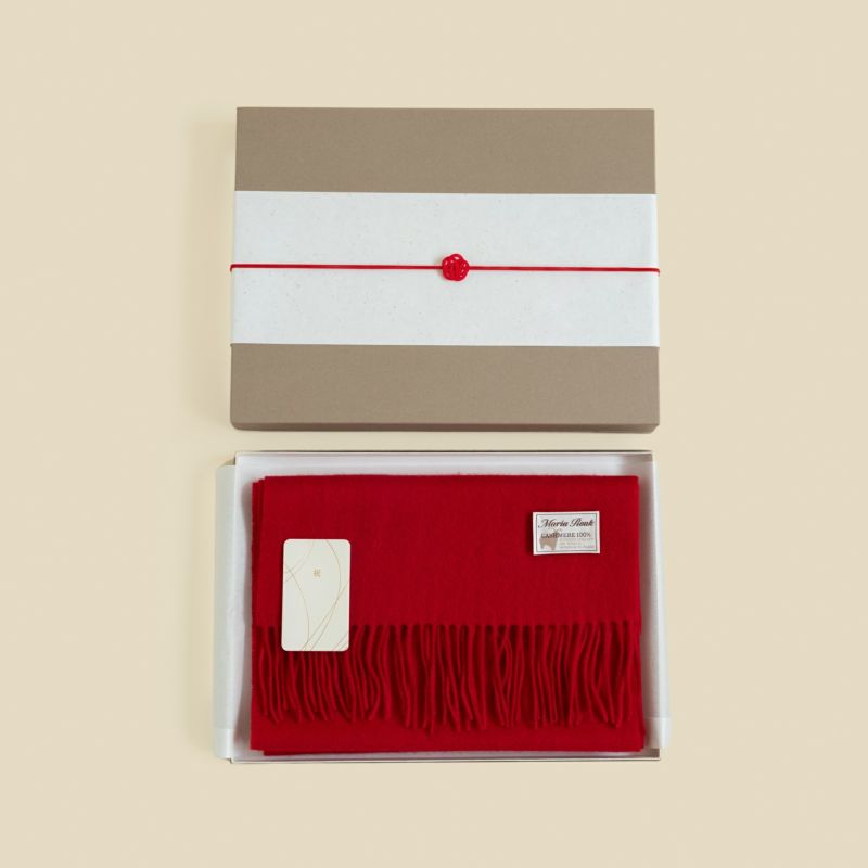 【長寿祝いギフトセット】カシミヤ100%無地マフラー＜レッド＞