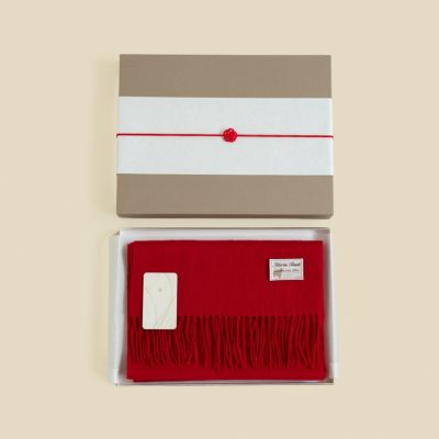 【長寿祝いギフトセット】カシミヤ100%無地マフラー＜レッド＞