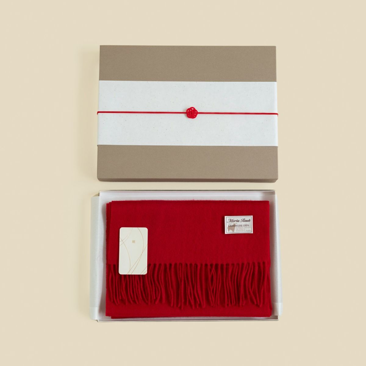 【長寿祝いギフトセット】カシミヤ100%無地マフラー＜レッド＞