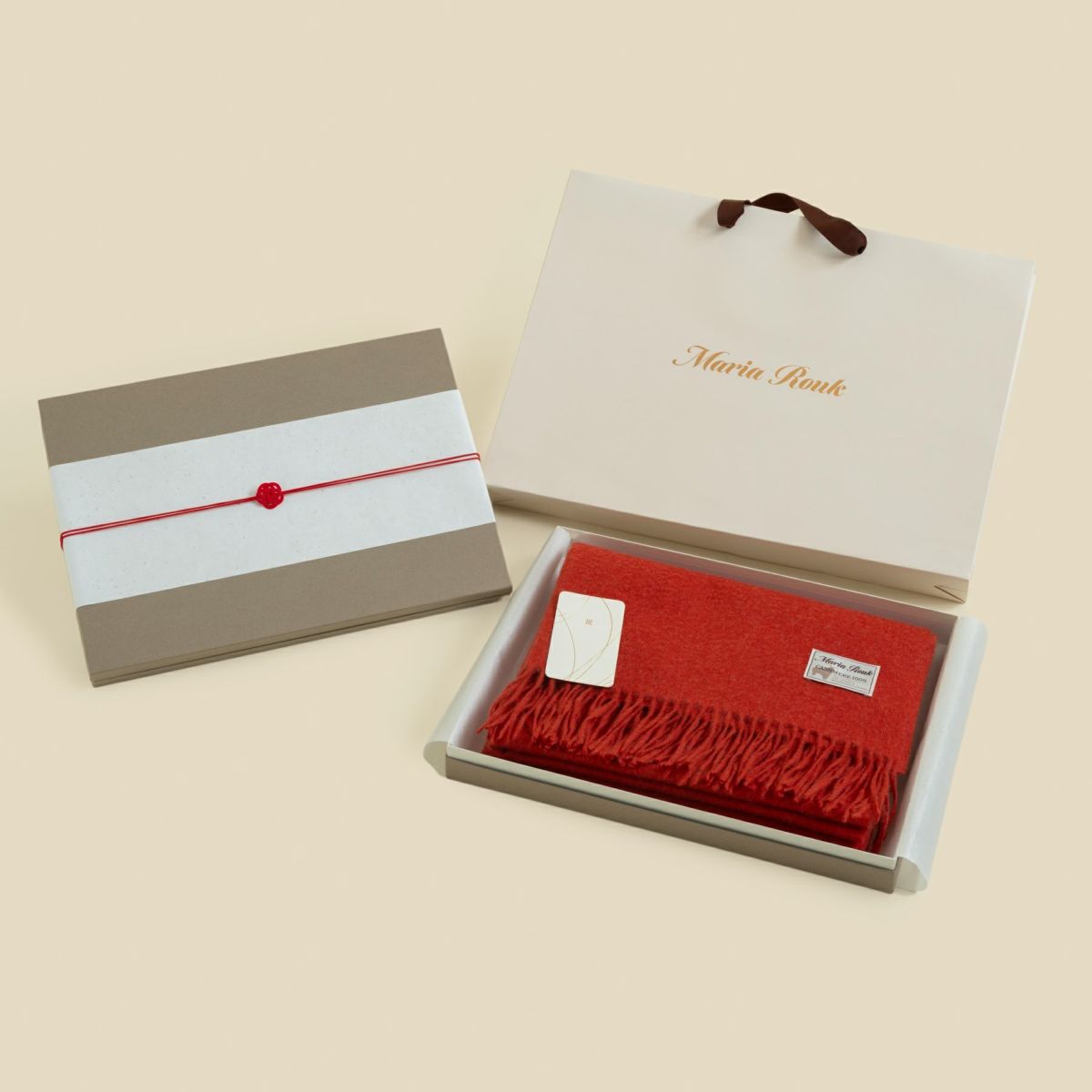  【長寿祝いギフトセット】カシミヤ100%メランジストール＜レッド＞