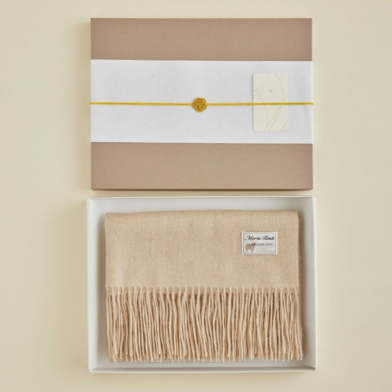 【長寿祝いギフトセット】カシミヤ100%無地マフラー＜ベージュ＞