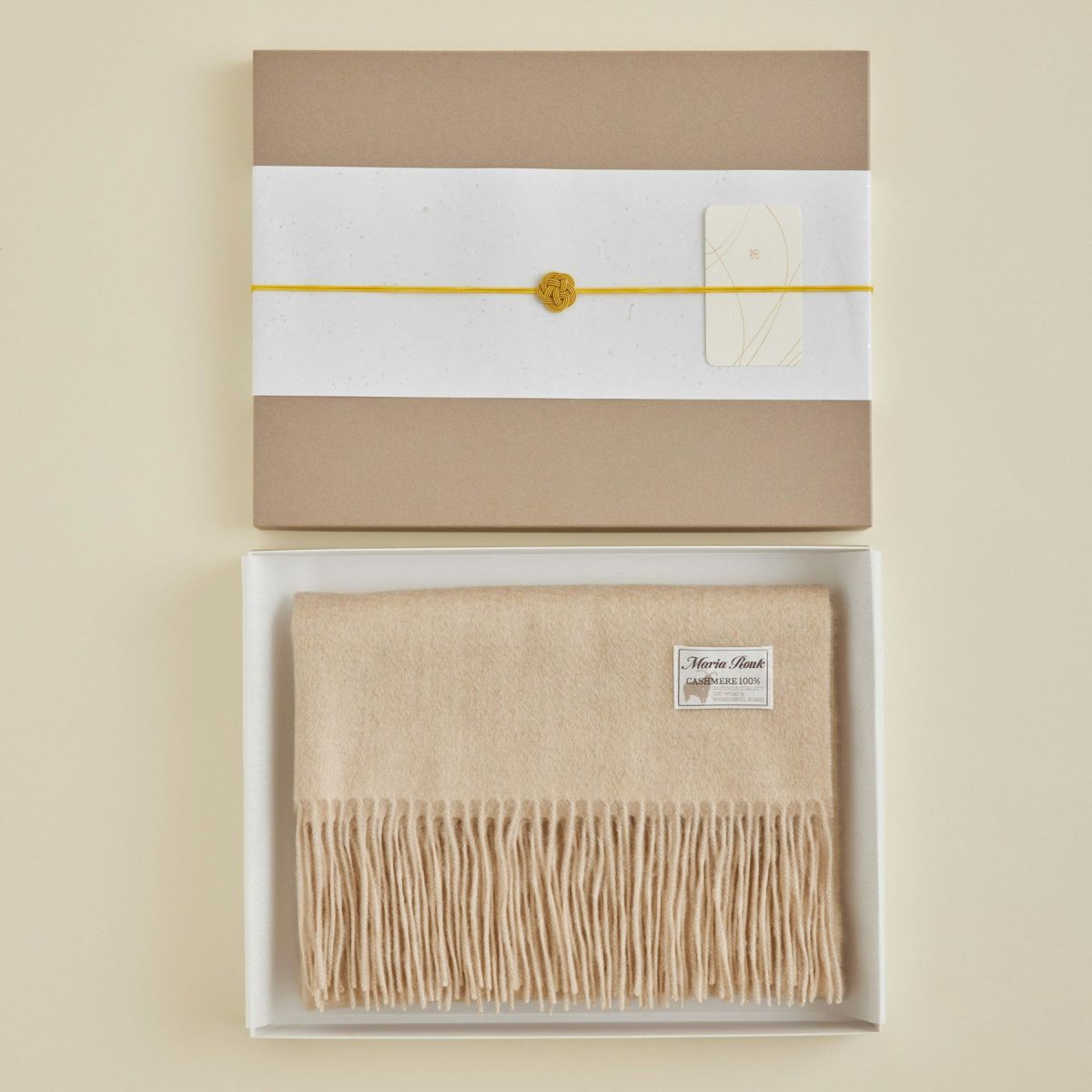 【長寿祝いギフトセット】カシミヤ100%無地マフラー＜ベージュ＞