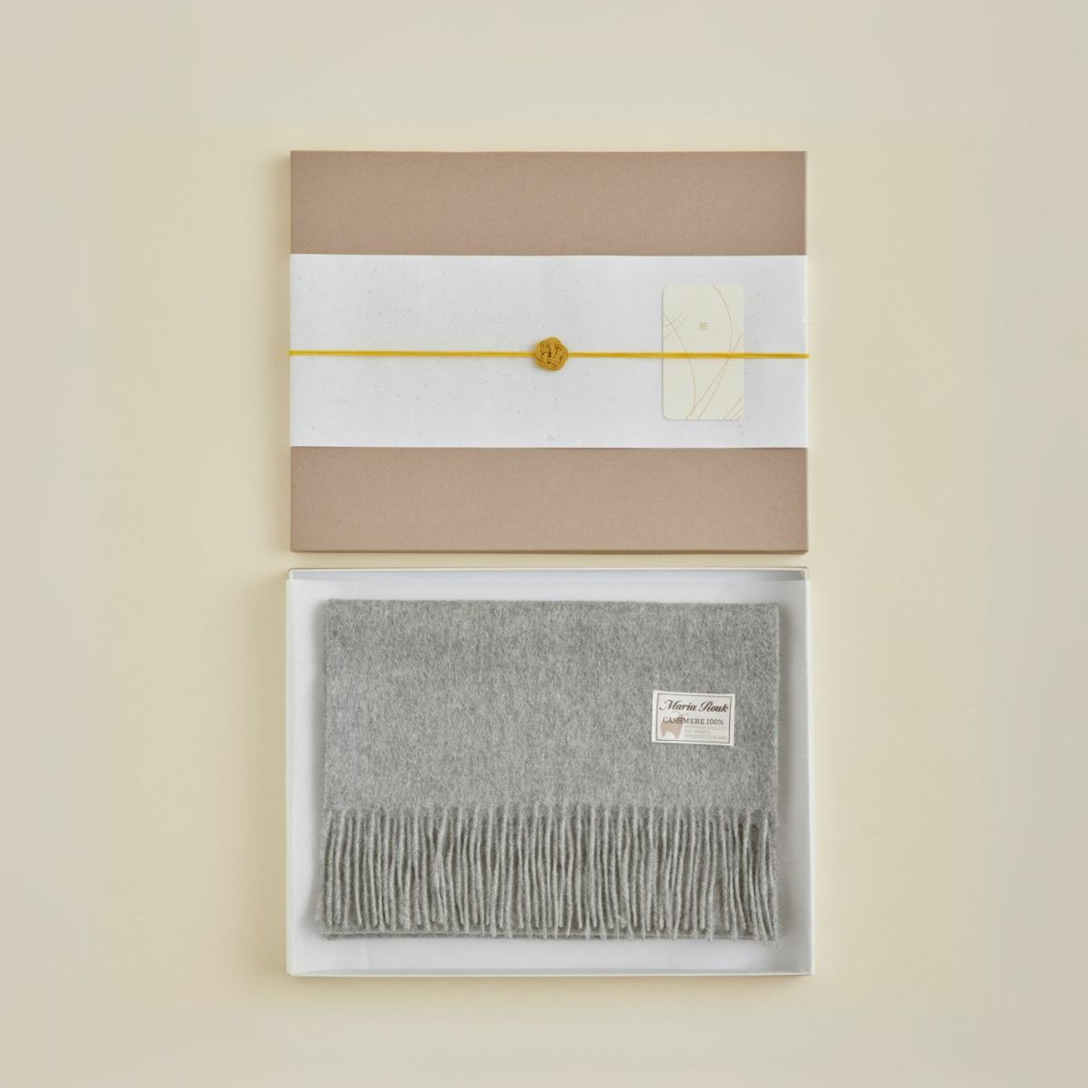 【長寿祝いギフトセット】カシミヤ100%無地マフラー＜ライトグレー＞