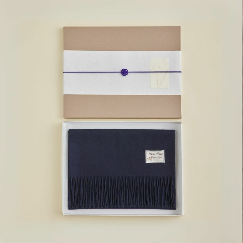 【長寿祝いギフトセット】カシミヤ100%無地マフラー＜ネイビー＞