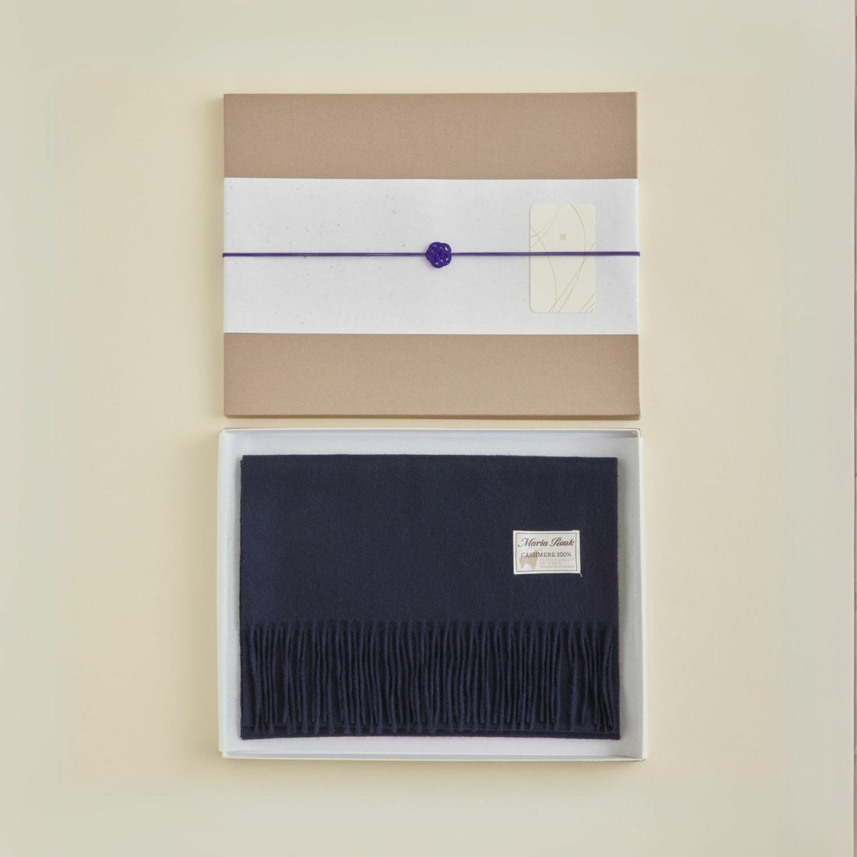 【長寿祝いギフトセット】カシミヤ100%無地マフラー＜ネイビー＞