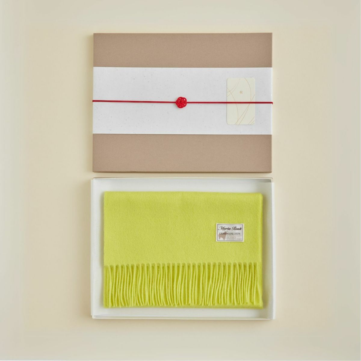 【長寿祝いギフトセット】カシミヤ100%無地マフラー＜イエロー＞