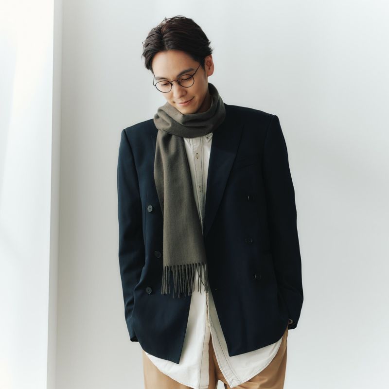 【長寿祝いギフトセット】カシミヤ100%無地マフラー＜グレイカーキ＞