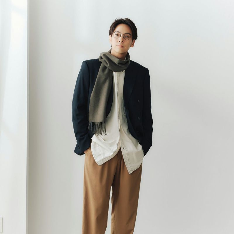 【長寿祝いギフトセット】カシミヤ100%無地マフラー＜グレイカーキ＞
