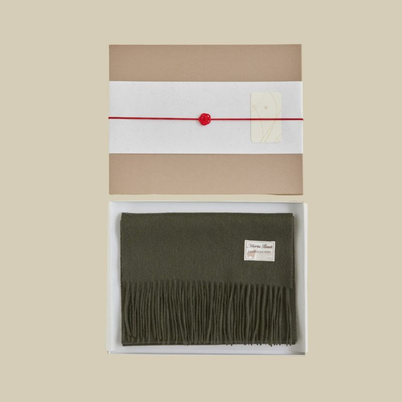 【長寿祝いギフトセット】カシミヤ100%無地マフラー＜グレイカーキ＞