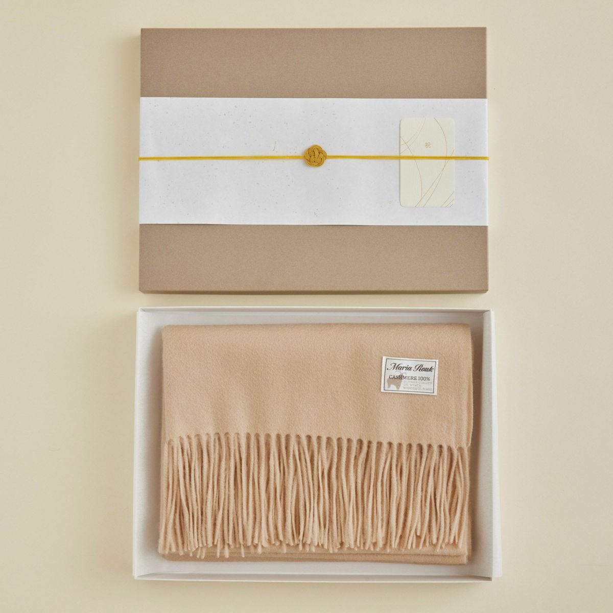 【長寿祝いギフトセット】カシミヤ100%無地ストール＜ベージュ＞