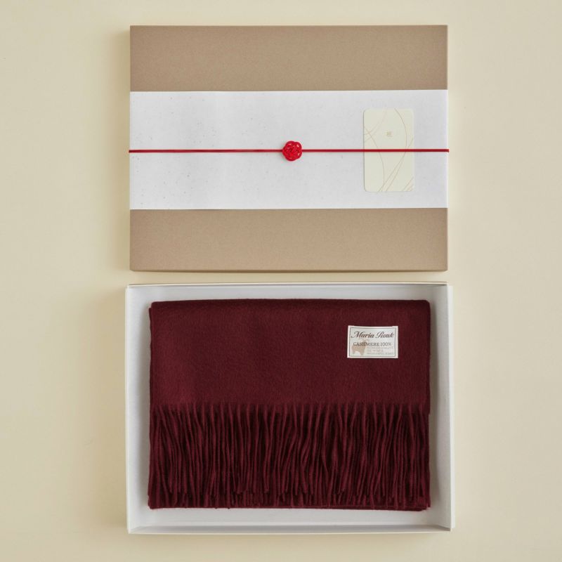 【長寿祝いギフトセット】カシミヤ100%無地ストール＜ボルドー＞