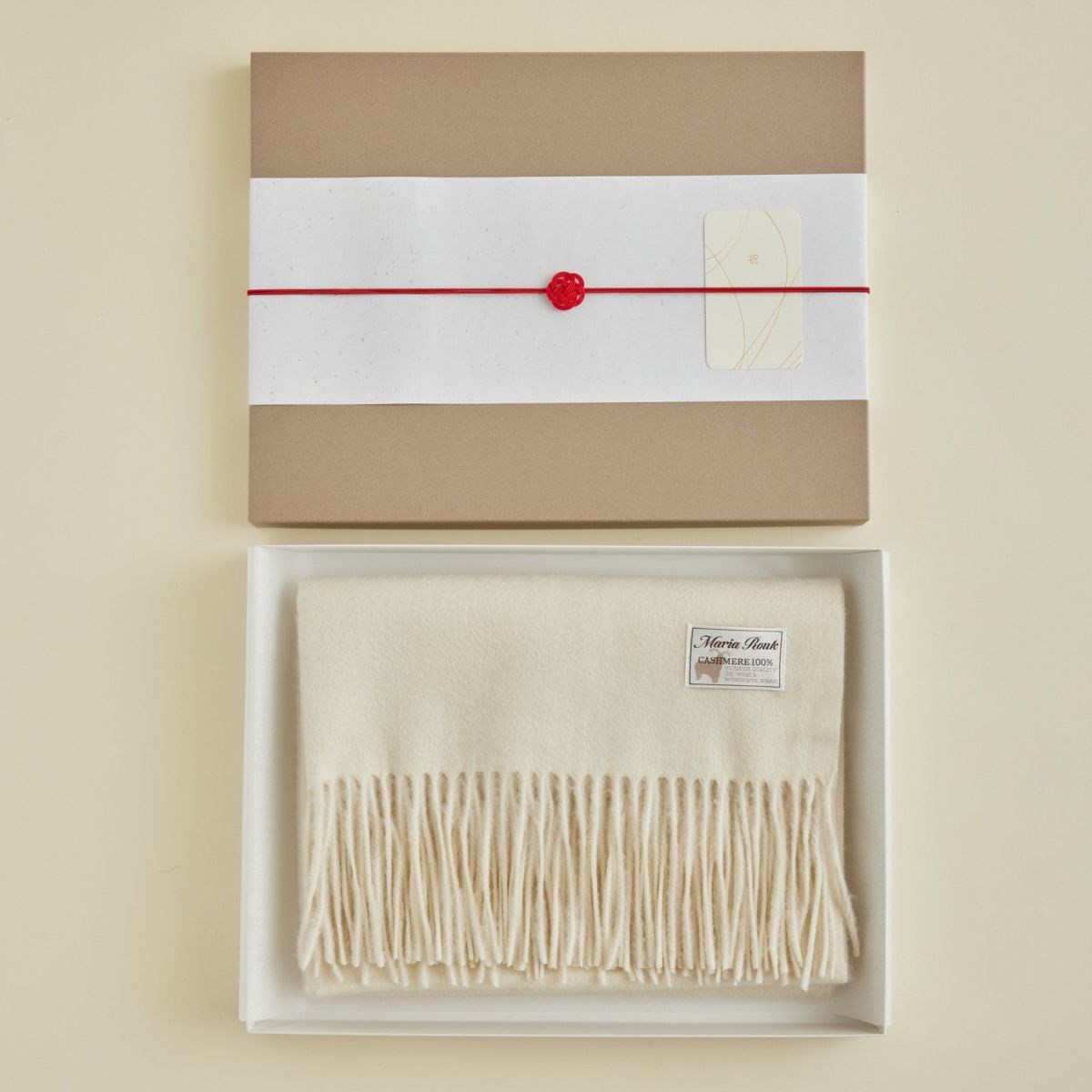 【長寿祝いギフトセット】カシミヤ100%無地ストール＜オフホワイト＞