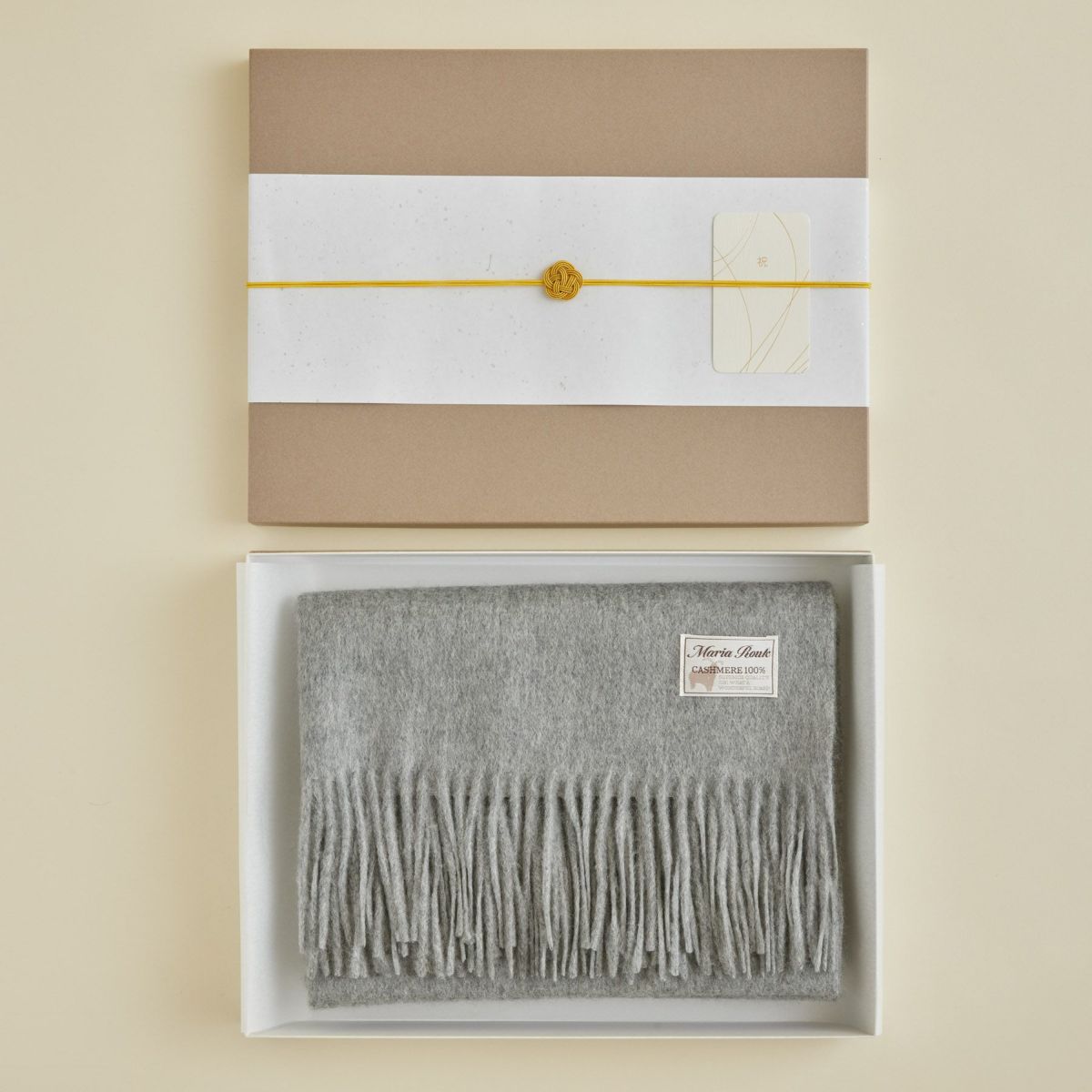 【長寿祝いギフトセット】カシミヤ100%無地ストール＜ライトグレー＞