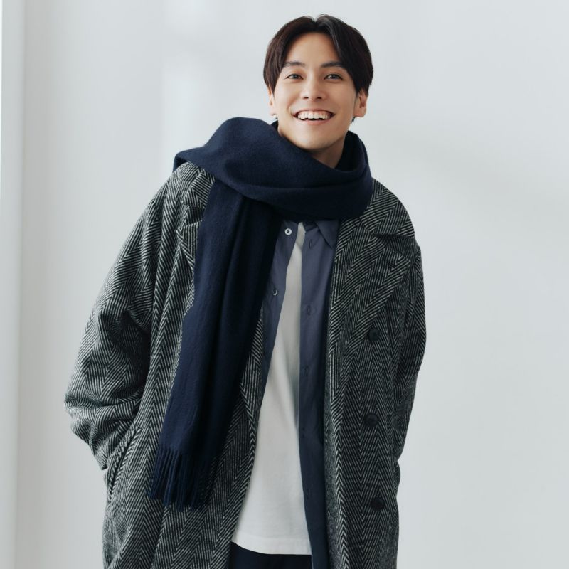 【長寿祝いギフトセット】カシミヤ100%無地ストール＜ネイビー＞