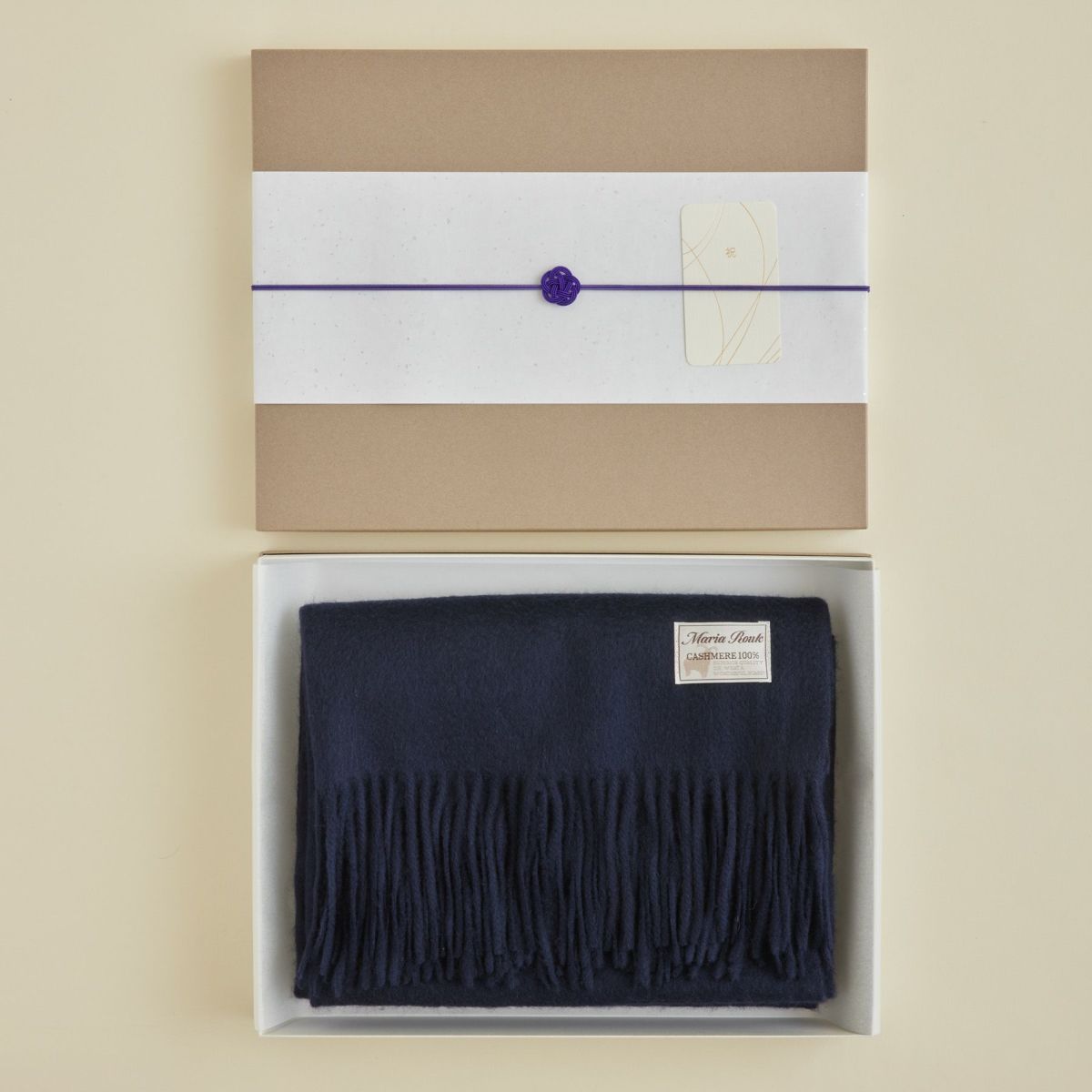 【長寿祝いギフトセット】カシミヤ100%無地ストール＜ネイビー＞