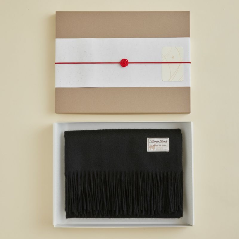 【長寿祝いギフトセット】カシミヤ100%無地ストール＜ブラック＞