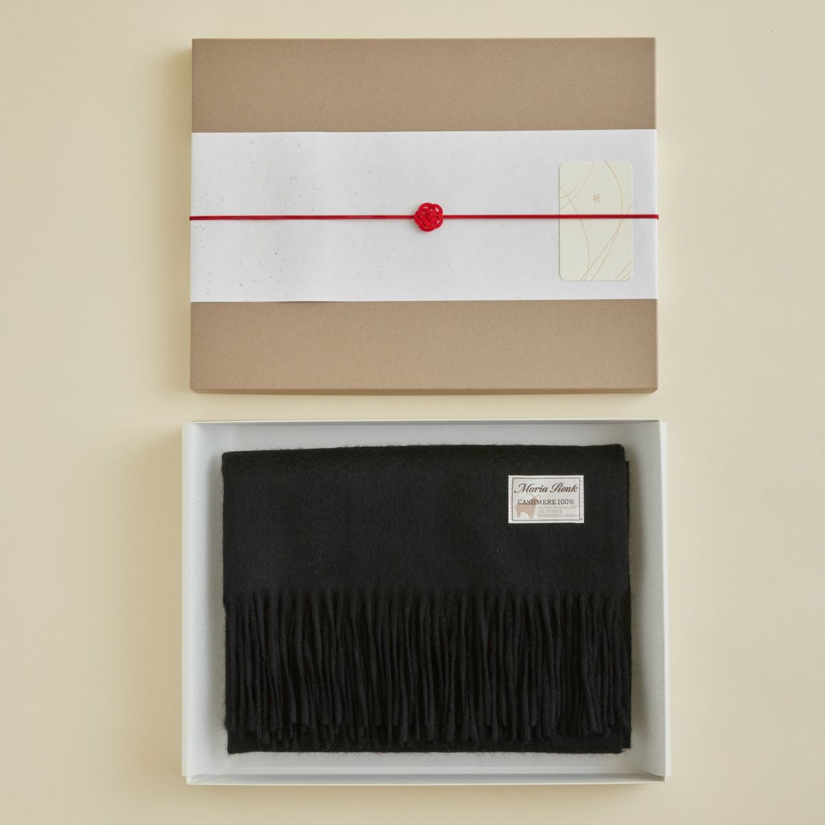 【長寿祝いギフトセット】カシミヤ100%無地ストール＜ブラック＞