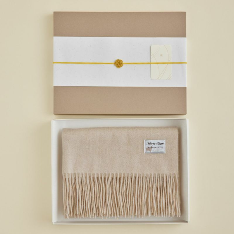 【長寿祝いギフトセット】無染色カシミヤ100%無地ストール＜ベージュ＞