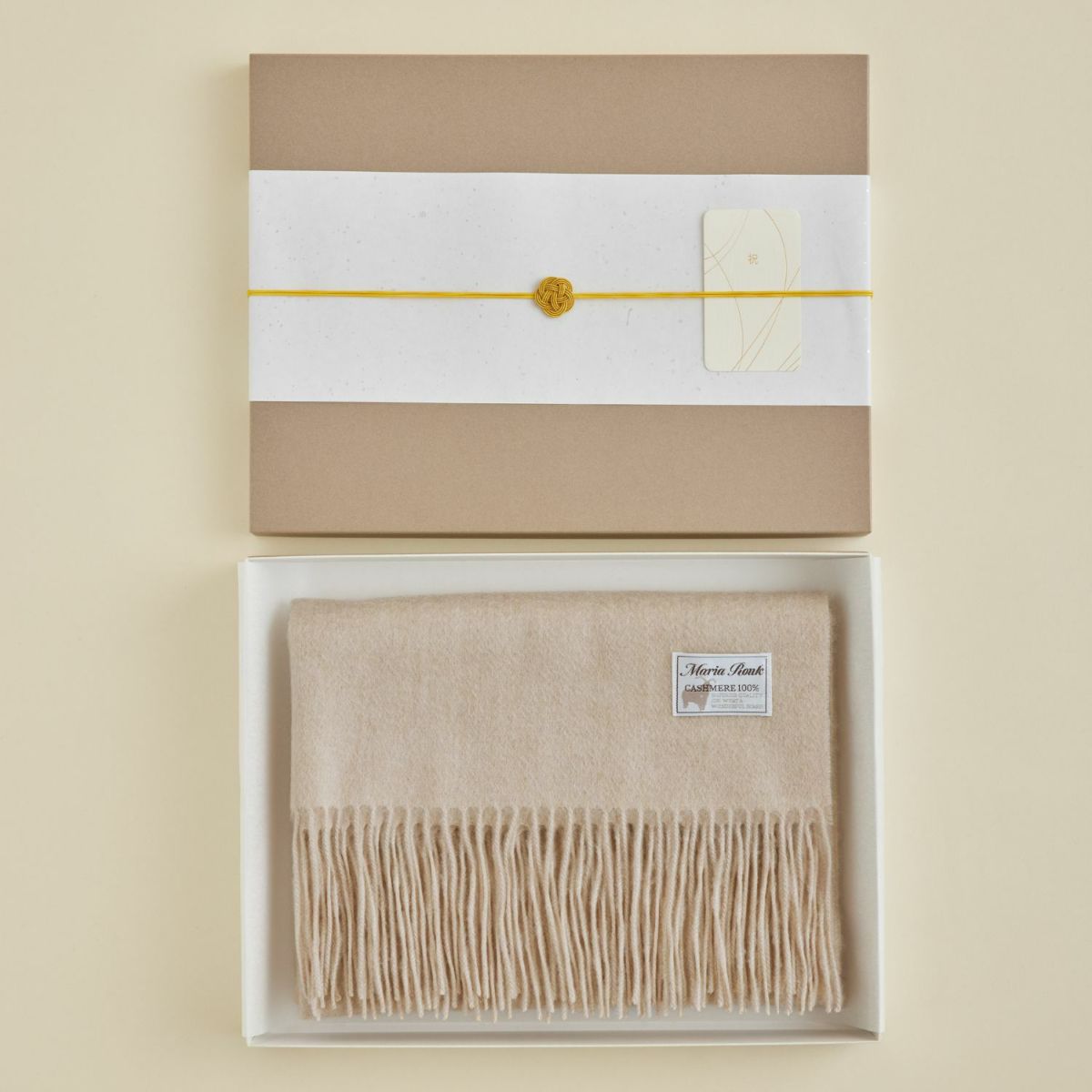 【長寿祝いギフトセット】無染色カシミヤ100%無地ストール＜ベージュ＞
