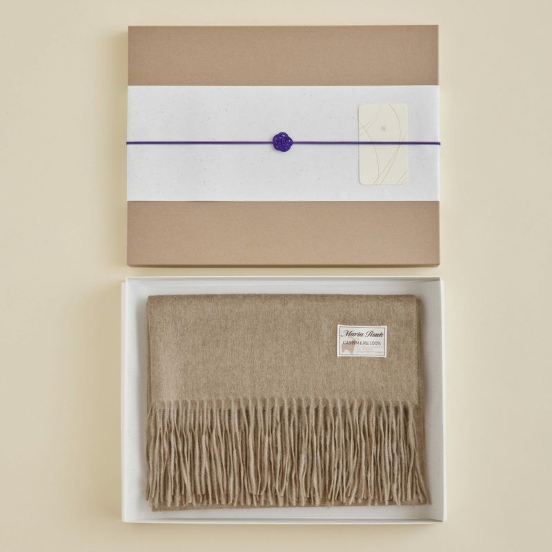 【長寿祝いギフトセット】無染色カシミヤ100%無地ストール＜ブラウン＞