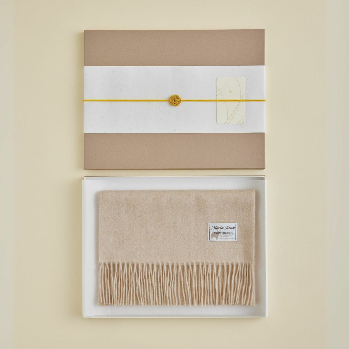 【長寿祝いギフトセット】無染色カシミヤ100%無地マフラー＜ベージュ＞