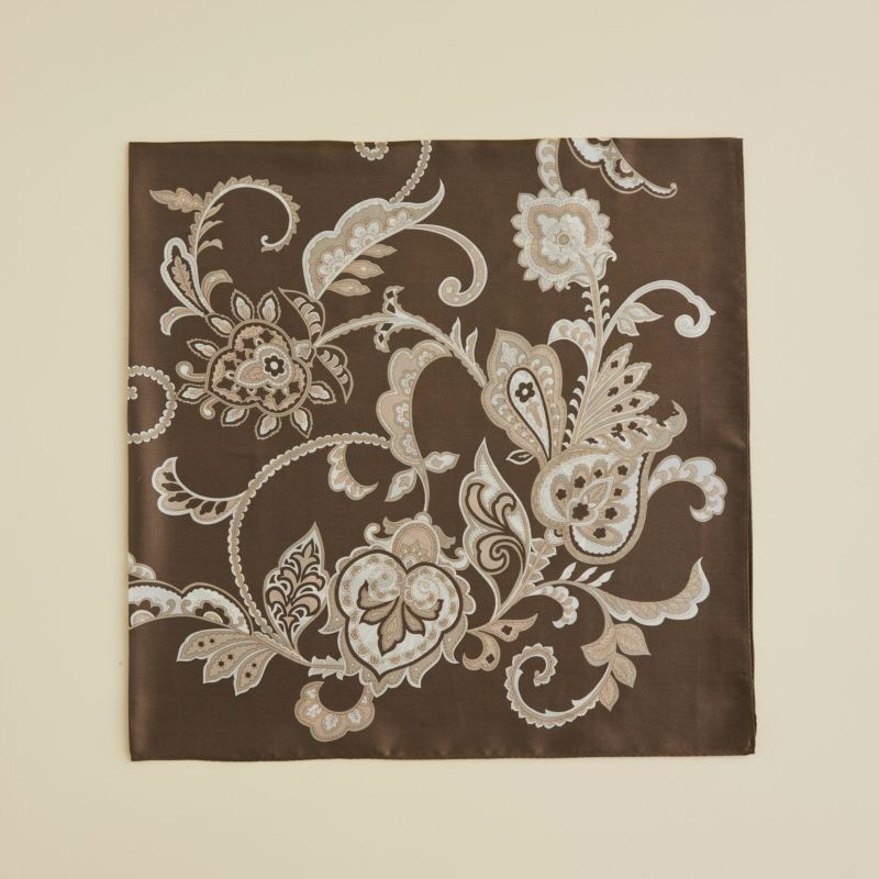 ペルシャ柄スカーフ＜ブラウン＞　シルク100%　日本製