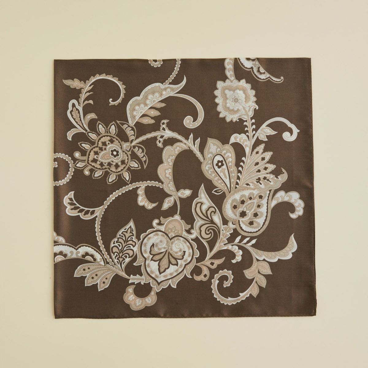 ペルシャ柄スカーフ＜ブラウン＞　シルク100%　日本製