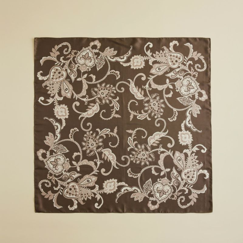 ペルシャ柄スカーフ＜ブラウン＞　シルク100%　日本製