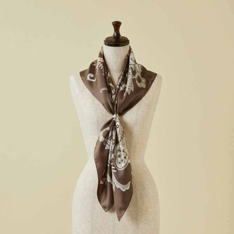 ペルシャ柄スカーフ＜ブラウン＞　シルク100%　日本製