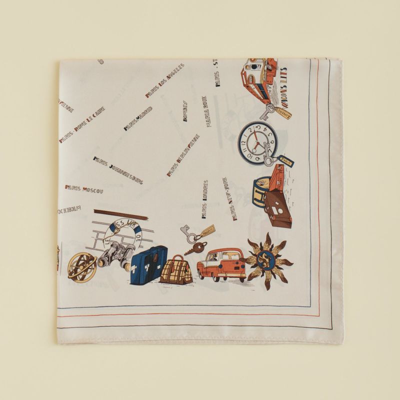 トラベル柄スカーフ＜クラシック＞ シルク100% 日本製 | Maria Rouk