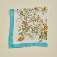 ボタニカルスカーフ＜ターコイズ＞　シルク100%　日本製