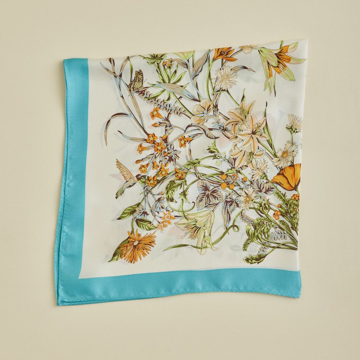 ボタニカルスカーフ＜ターコイズ＞　シルク100%　日本製