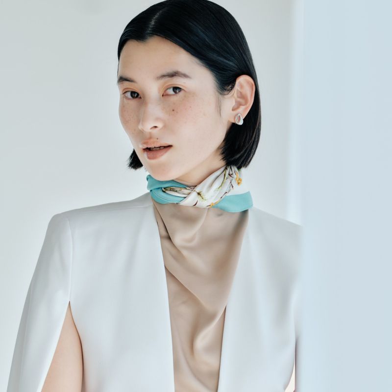 ボタニカルスカーフ＜ターコイズ＞　シルク100%　日本製