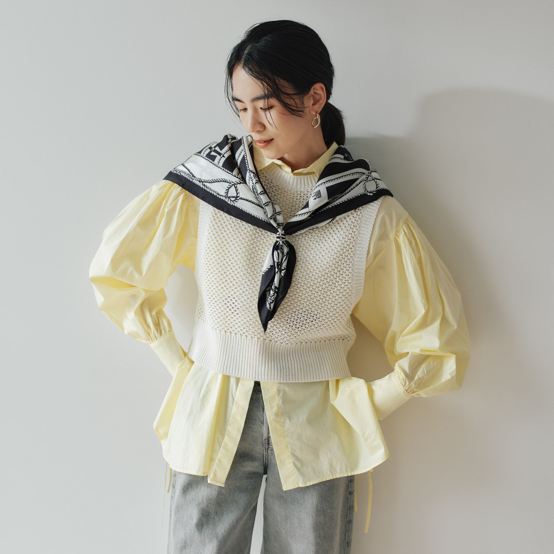 ロープマリンスカーフ＜ブラック＞　シルク100%　日本製