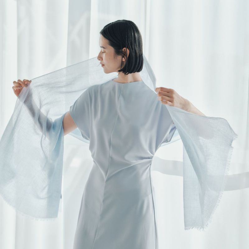 カシミヤリネンストール＜ブルー＞