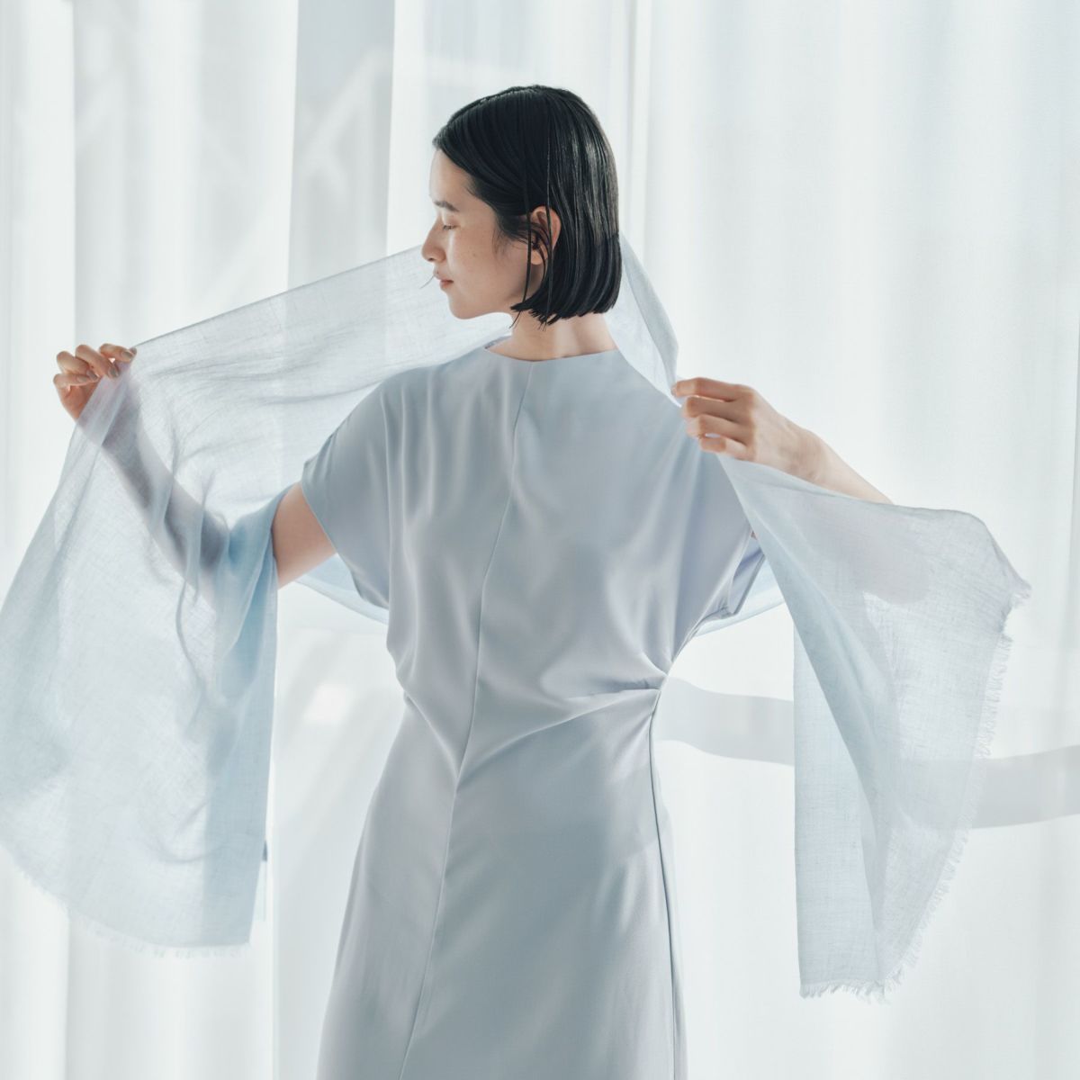 カシミヤリネンストール＜ブルー＞