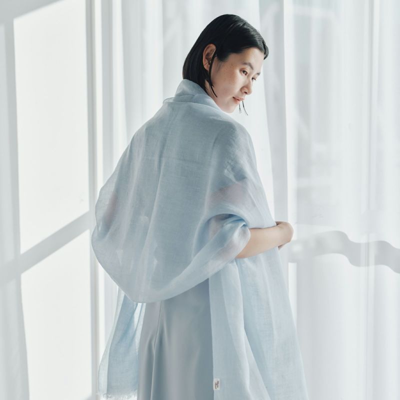 カシミヤリネンストール＜ブルー＞