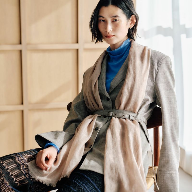 カシミヤリネンストール＜モカ＞