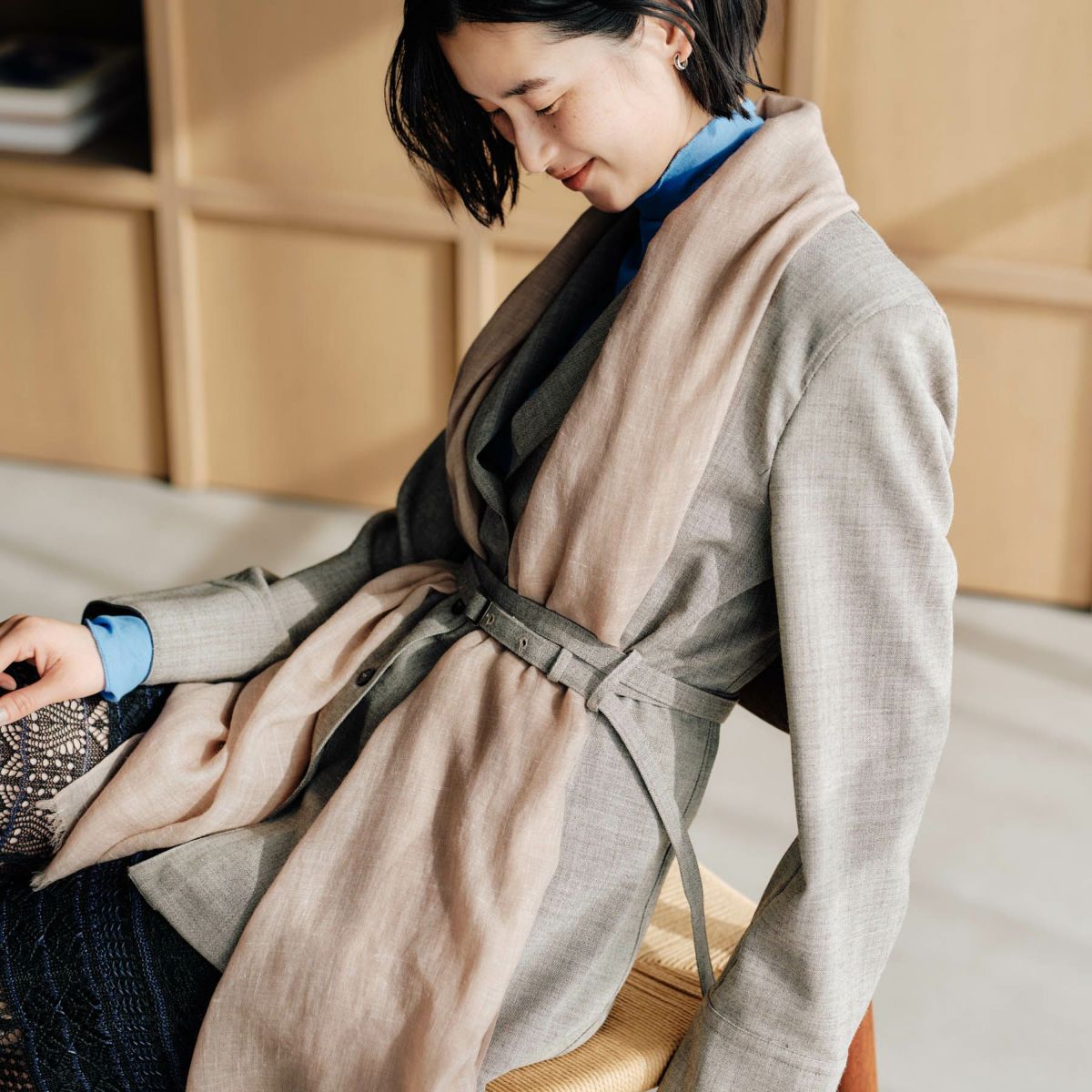 長寿祝いギフトセット】カシミヤリネンストール＜モカ＞