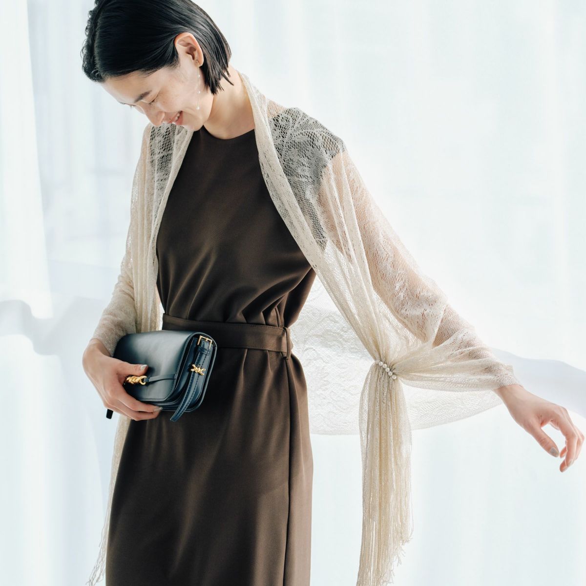  フラワーラメレースストール＜ベージュ＞