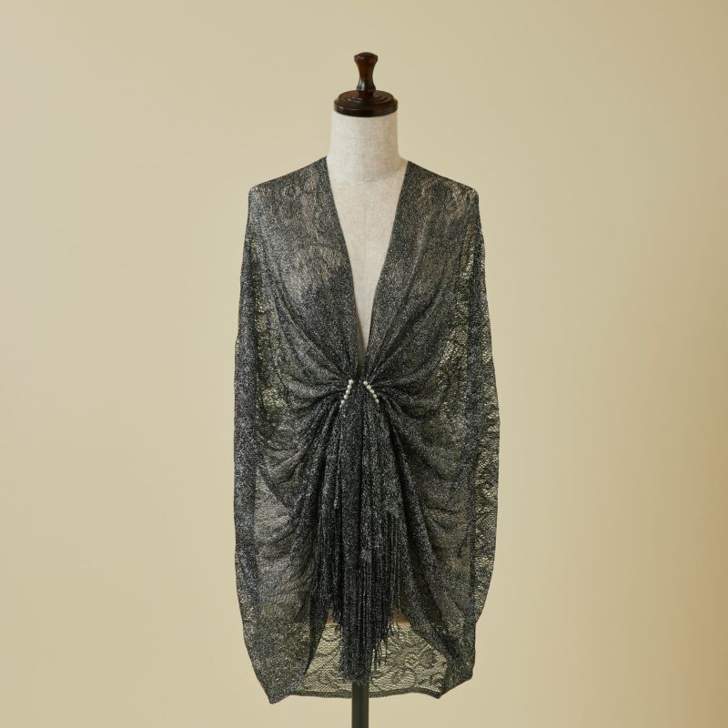 フラワーラメレースストール＜ブラック＞