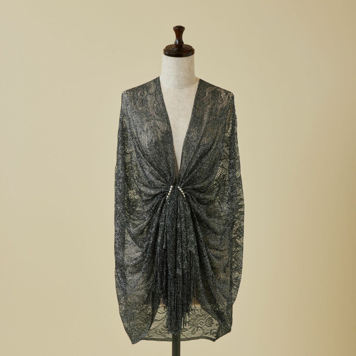 フラワーラメレースストール＜ブラック＞