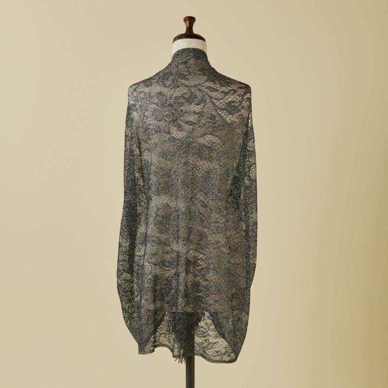 フラワーラメレースストール＜ブラック＞