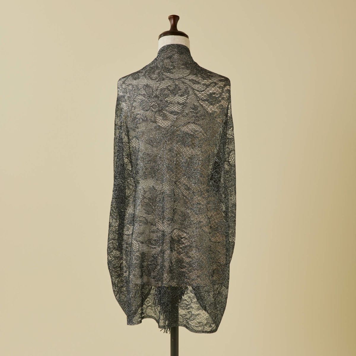 フラワーラメレースストール＜ブラック＞