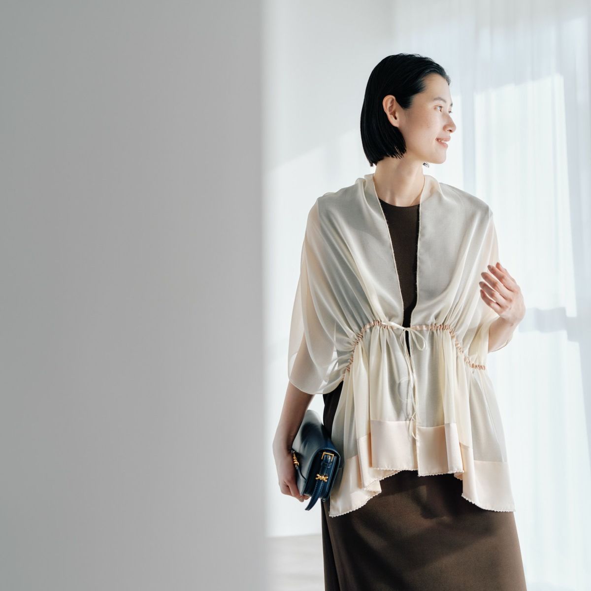  ビーズ付きシフォンストール＜シャンパンゴールド＞