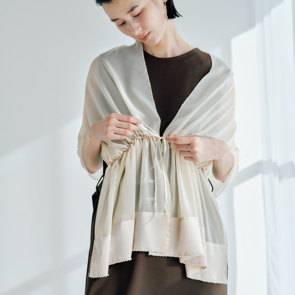  ビーズ付きシフォンストール＜シャンパンゴールド＞